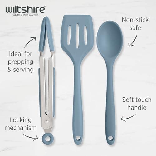 Wiltshire Silicone Mini Kitchen Tongs, Serving Spoon & Turner Set of 3 Blue — view 2