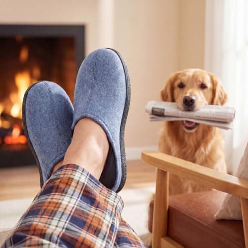 LongBay Mens Slippers Indoor Outdoor Memory Foam House Shoes Navy 7 UK — view 2