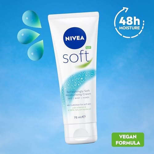 NIVEA Soft Moisturising Cream (75ml), 48H Moisturising Cream for Face, Body and Hands with Vitamin E and Jojoba Oil, Hand Lotion Moisturises Deeply, Vegan Formula Day Moisturiser — view 4
