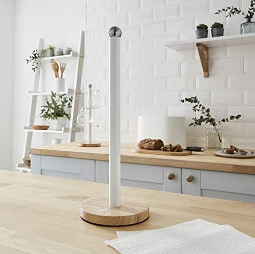 Swan SWKA17511WHTN Nordic Scandi Towel Pole/Kitchen Roll Holder with Non-Slip Wooden Base, Cotton White, Steel, Holds 1 — view 6