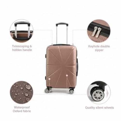 53X38X22CM Cabin Suitcase 4 Wheel Hardshell Expandable Luggage Case Hand Carry On ABS (T-HC-CABIN-2029) (Rose Gold) — view 3