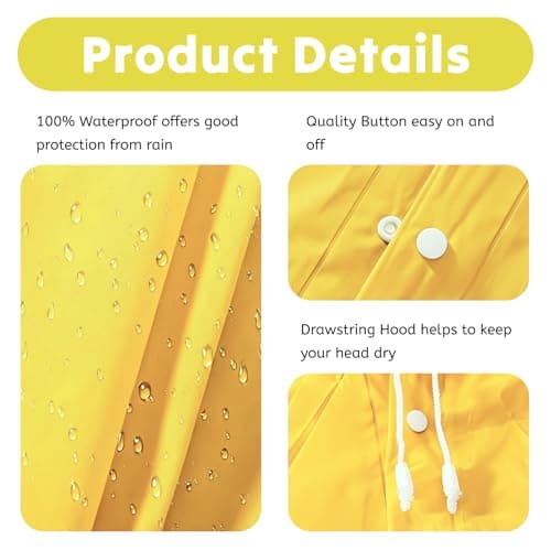 AropaeenGlowry 2pcs Kids Waterproof Rain Poncho with Hood & Sleeves - Reusable EVA Raincoat for Boys Girls, Camping & Travel, Yellow — view 4