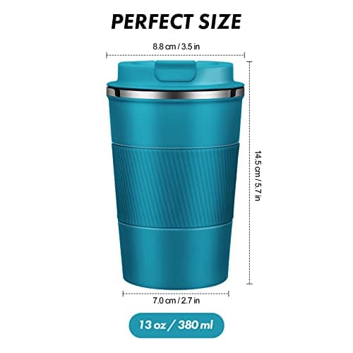 Dycietx Travel Mug with Leakproof Lid,Insulated Reusable Coffee Mug Hot&Cold Drinks/Tea,Portable Stainless Steel Thermal Takeaway Travel Coffee Cup Car//Picnic/Office/School (Blue) (CM03RD) — view 2