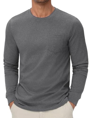 iClosam Mens Thermal T Shirts Long Sleeve Fleece Lined Crew Neck Pocket Tee
