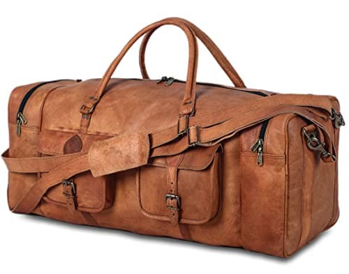 KPL Large 32 Inch Sports Bags for Men Leather Travel Bag Tote Weekend Sports Night Sports Bag, Brown, L — view 2