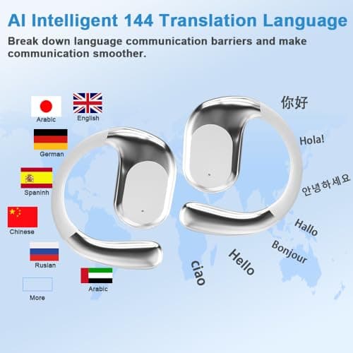 BZRYPREC OWS 144-Language AI Translator Earbuds - Real-Time Speech Translation with Accent Recognition - Learning/Travel/Business Bluetooth Earbuds（White） — view 2