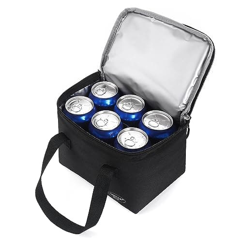 TEAMOOK Small Cool Bag Leakproof Waterproof Soft Insulated Lunch Bag for Adults and Kids 6 Cans (Black) — view 5