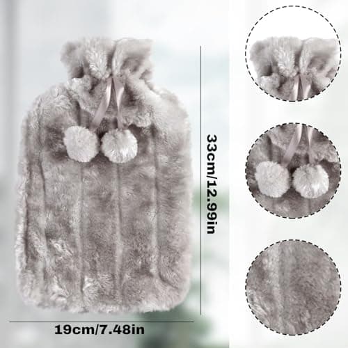Personalised Hot Water Bottle with Fluffy Cover Hotwater Bottles for Adults with Embroidered Text Hot Water Bag for Pain Relief Period Pain, Personalised Gifts for Women Mom Grandma (White) — view 2