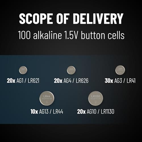 ABSINA Button Batteries Mixed Pack of 100 Alkaline 1.5V — view 4