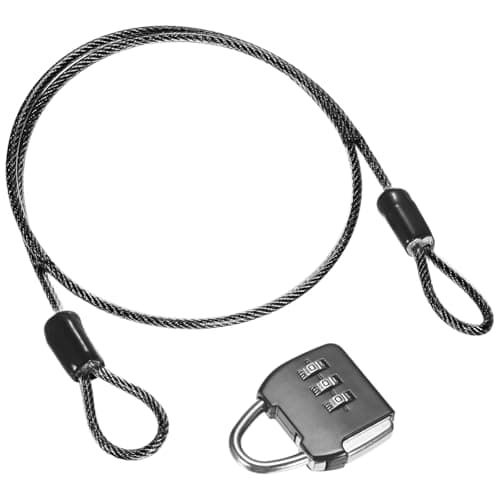 M METERXITY 1-Set Security Cable Lock with 3 Digit Combination Lock, 1.64FT PVC Coated Steel Luggage Lock Wire Rope for Luggage Suitcase/Outdoor Travel/Bike, Double Loop Cable [Black]
