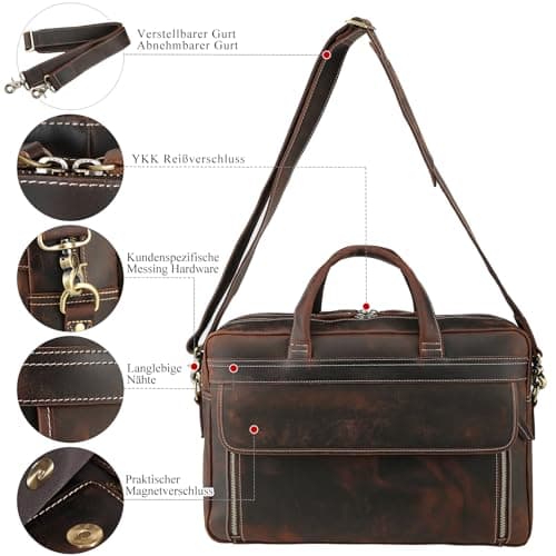 TIDING Genuine Leather Briefcase for Men 17" Laptop Bag Business Travel — view 6