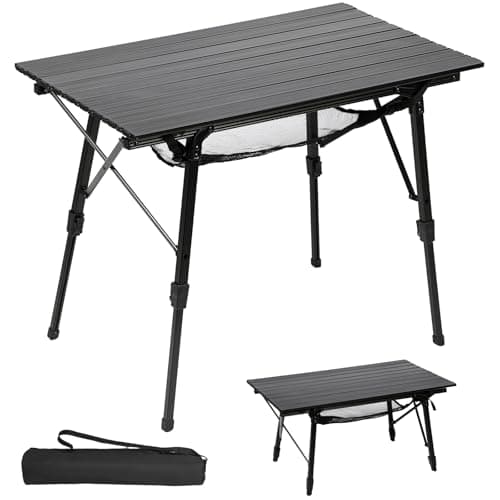 Portal Camping Tables That Fold up 90×53cm Picnic Table Folding Portable with Height Adjustable Legs Collapsible 3ft Aluminium Rollup Outdoor Lightweight Foldable for Beach Fishing Garden BBQ