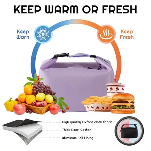 SUOXU Insulated Lunch Bag Leak Proof Thermal Lunch Tote for Adults Kids - Large Capacity Water Resistant Cooler Bag for Work, School, Picnic & Travel (Purple) — view 5