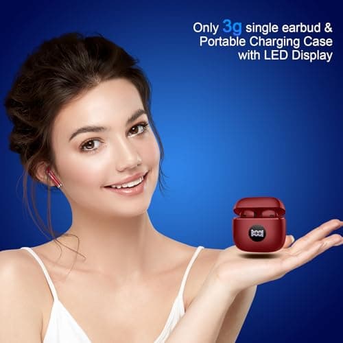 Wireless Earbuds, Bluetooth 5.4 Headphones in Ear with 4 ENC Noise Cancelling Mic, Wireless Earphones 40H Playtime, HiFi Stereo Deep Bass Bluetooth Earbuds, Wireless Headphones IP7 Waterproof, Red — view 6