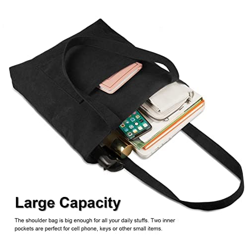 Kememo Corduroy Tote Bag with Zip, Shoulder Bag Women's Hobos Handbags Large Capacity Shopping Bag with Inner Pocket, Black — view 6