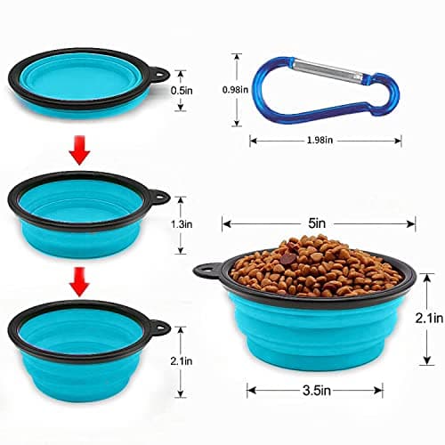Collapsible Dog Bowl,Collapsible Dog Water Bowls for Cats Dogs, Portable Pet Feeding Watering Dish,Portable Dog Water Food Bowl with Carabiner (Small(350ML), light blue) — view 2