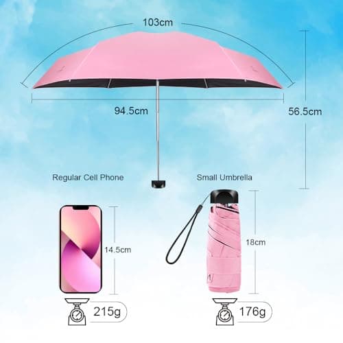 Vicloon Folding Umbrella, Mini Sun Umbrella, Portable Travel with Upgraded Skeleton Design, 210T Black Rubber Fabric, Anti-Wind Opening and Closing for Men and Women — view 2