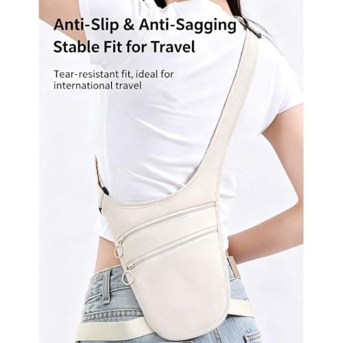 Travel Money Belt, Adjustable Anti Theft Cross Body Bag Bumbag (Beige) — view 3