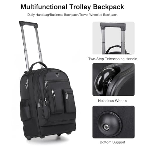 FANDARE Rolling Laptop Backpack with Wheels Travel Daypacks Men Lifestyle Leisure Urban Backpacks Men Versatile Street Knapsack College School Bag for Travel Outdoor Everyday Bags Polyester Grey — view 3