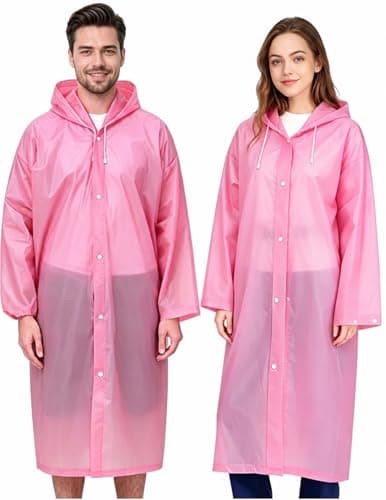 Rain Poncho for Adults, 2 Pieces Reusable Waterproof with Hoods and Sleeves