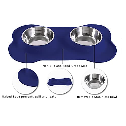 Hubulk 2 Stainless Steel Pet Dog Bowls with No Spill Non-Skid Silicone Mat + Pet Food Scoop Water and Food Feeder Bowls for Feeding Small Medium Large Dogs Cats (Medium, Navy Blue) — view 3