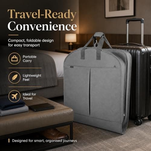Large Foldable Premium Garment Carrier Suit Duffel Bag With Adjustable Handles - Wardrobe, Jacket, Dress Cover Storage for Men's Travel (Dark Grey) — view 6