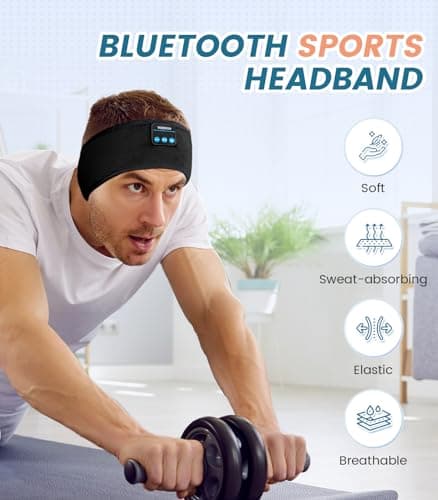 Voerou Sleep Headphones Bluetooth Wireless Headband Headphones Sports Sweatband with Ultra-Thin HD Stereo Speakers for Sleeping,Insomnia, Travel, Meditation,Black — view 2