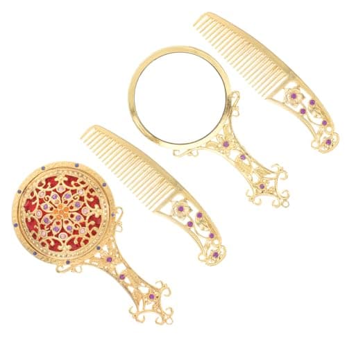 GARIOUANS Antique Mirror Comb Set Vintage Hand Mirror with Comb Handheld Small Portable Grooming Set for Teens Travel Party Wedding