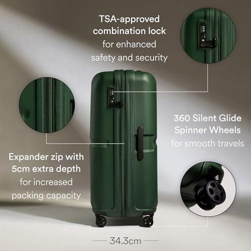 ANTLER - Single Stripe Hard Shell Large Suitcase - Durable, Lightweight & Expandable, 4 Spinner Wheels - Adjustable Handle, TSA Lock, 81.3cm - Green — view 3
