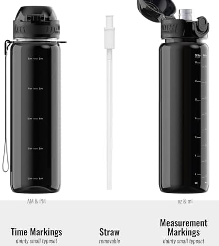 MYFOREST Black Clear Water Bottle, Lightweight, Quick-Open Gulp Lid/Straw — view 4