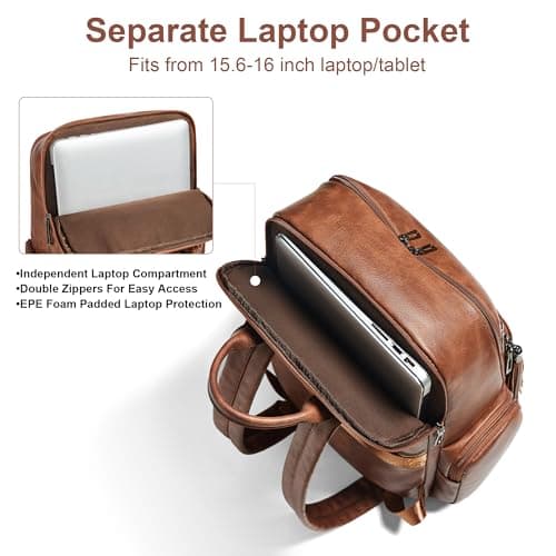 Shrrie Laptop Backpack for Women,Designer Vegan Leather Backpack for Women 16 Inch Computer Backpacks with Laptop Compartment for Business Work College Travel-Brown — view 4