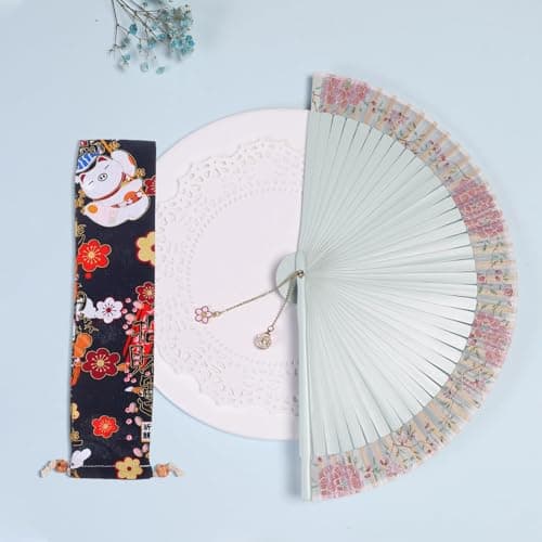 DRAFIDEEP Hand Fan Bag Case 4Pcs Japanese Style Drawstring Closure Lightweight Polyester Cotton for Personal Desk Fan and Travel — view 6