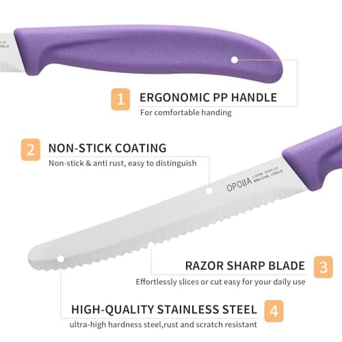OPOLIA Tomato knife,2-Piece,Serrated,Stainless Steel,Dishwasher Safe,Purple — view 3