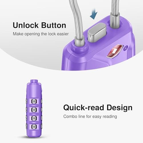 Puroma TSA Approved Luggage Lock, 4 Digit Combination Travel Locks Resettable Code Lock with Zinc Alloy Body for Suitcase, Toolbox, Backpack, Bag, Gym Locker, Basic Purple, Classic — view 4