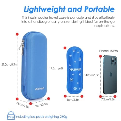 YOUSHARES Insulin Cooler Travel Case - Monjaro Travel Case with 2 Ice Packs, Keep Medicine Cool While Traveling for GLP-1 Ozempic Pens, Diabetic Supplies (Blue) — view 3