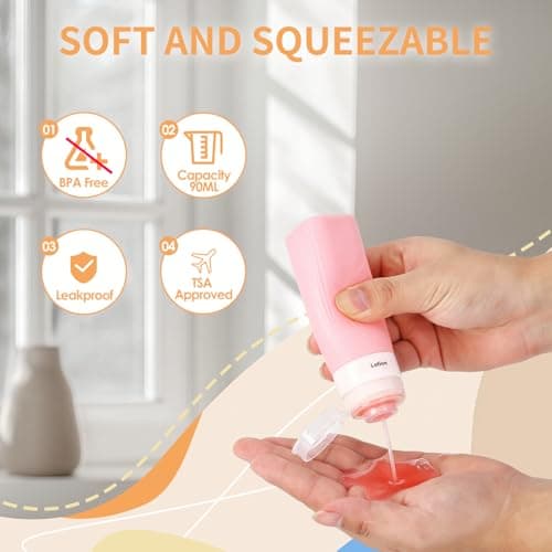 Travel Bottles Set for Toiletries, TSA Approved 3oz Silicone Leak Proof Containers, BPA Free Wide Opening Refillable Travel Accessories with Clear Toiletry Bag & Labels (5 Pack) — view 4
