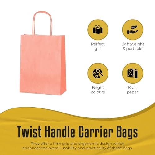 Thepaperbagstore 10 Coral Small Paper Bags with Twist Handles, 18x22x8cm — view 2