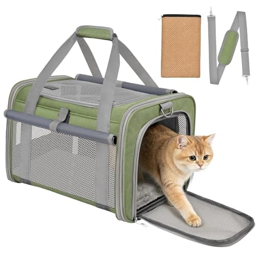 BTNEEU Soft Sided Cat Carrier Bag Airline Approved Large Pet Carrier Portable Dog Carrier Ventilated Foldable Pet Travel Carriers Bag For Cats With Shoulder Strap & Washable Mat (Grass Green)
