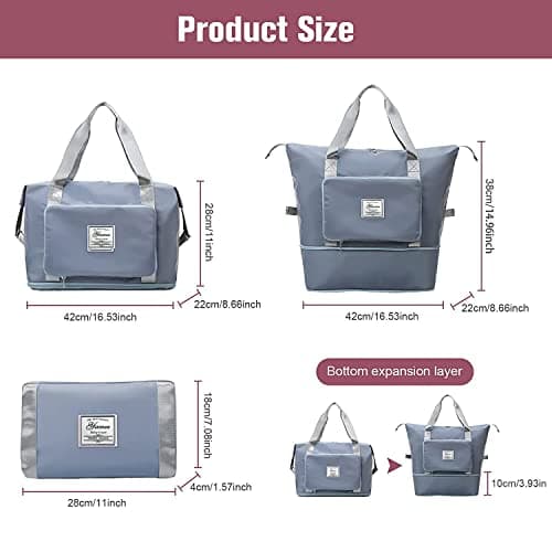 YAMEE Large Capacity Folding Travel Bag, Lightweight Waterproof Carry on Luggage Bags with Fixed Strap, Dry and Wet Separation Foldable Duffel Bag for Weekender Overnight Sports Gym (Blue), One Size — view 2