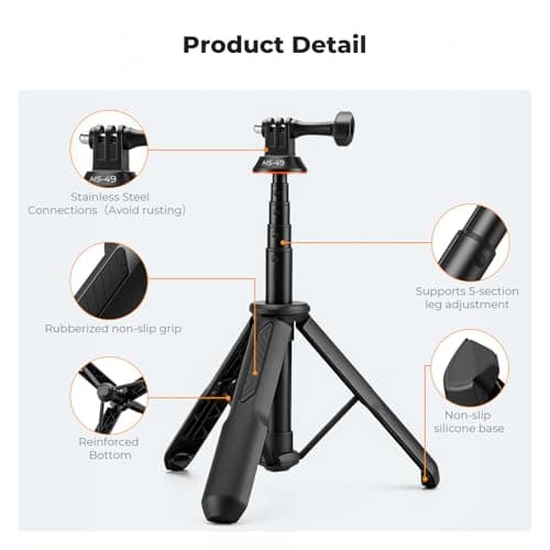 K&F CONCEPT 58.5cm/23inch Portable Adjustable Stand Selfie Stick Tripod — view 3