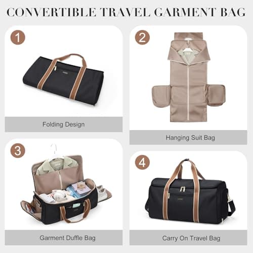 Garment Bags for Travel 2 in 1 Convertible Suit Travel Duffel Bag for Women, Carry On Weekend Overnight Bag with Shoulder Strap and Shoes Compartment for Weekend Trip and Business Trips (Black) — view 2