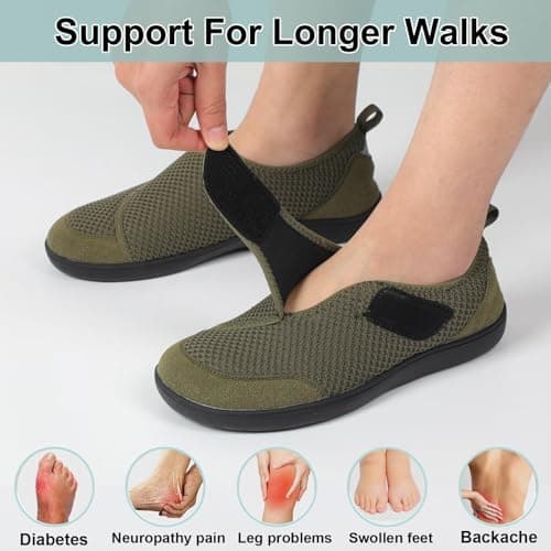 JIASUQI Barefoot Shoes Mens Wide Width Diabetic Shoes Breathable Walking Shoes Adjustable Zero Drop Sneakers for Edema Feet(Dark Green 46,10 UK) — view 5