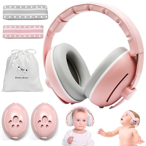 BITOWO 2 in 1 Newborn Baby Ear Defenders 0-3 3-6 6-12 12-18 Months Age 2 3 4 Toddler Kids Children for Plane Flying Noise Cancelling Toddler Baby Headphones Ear Muffs for Noise Airplane Travel Pink