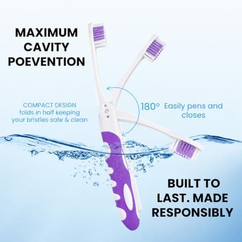 2Pcs Folding Toothbrush, Portable Travel Toothbrush Set, Lightweight Soft Tooth Brush for Travel, Camping, Hiking, Office (Pink & Purple) — view 2