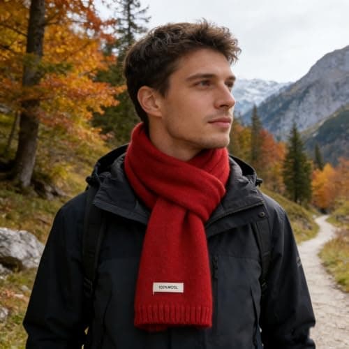 Kovake Winter Wool Scarf Warm Cashmere Scarf - 100% Wool - Soft Knitted Scarf Autumn Winter Solid Versatile Shawl Neck Wrap for Women Mens, 160 x 20 cm (Red) — view 4