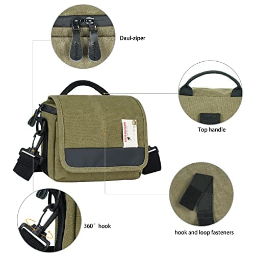 Besnfoto Camera Bag Small Mirrorless Camera Shoulder Bag Purse Waterproof Canvas Cute DSLR SLR Messenger Bag Case for Women and Men — view 3