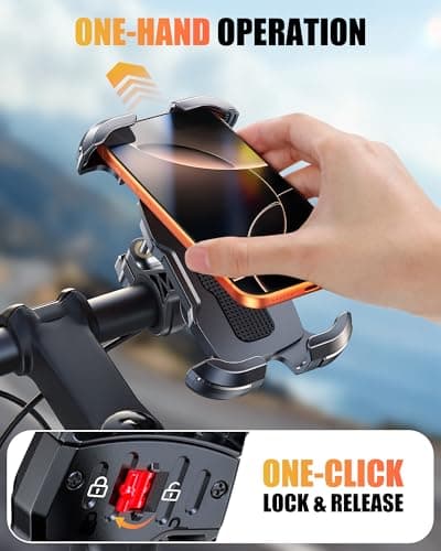 Glangeh Bike Phone Holder, [Upgraded Reinforced Clamp] Motorbike Phone Mount with Secure Lock, Universal 360° Rotatable Bike Phone Mount Compatible with iPhone 17 Pro Max/15/S25 Ultra, 4.7-6.9’’ Phone — view 2