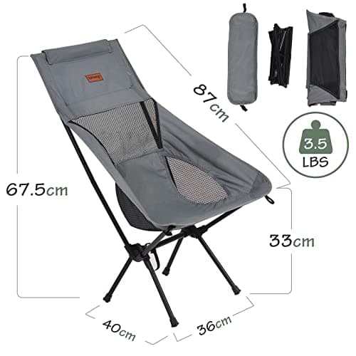 Rainberg Ultra Lightweight High Back Camping Chair, Folding Chair, Camping Chairs for Adults, Foldable Garden Outdoor Picnic BBQ Chairs. (Pack of 2, Grey) — view 3