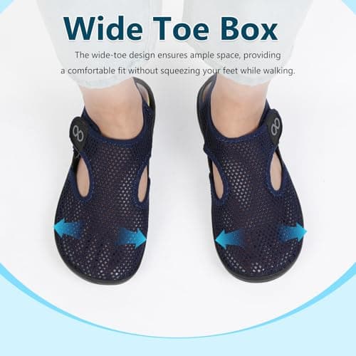 Ladies Mesh Walking Sandals Closed Toe Breathable Summer Trainers Lightweight Adjustable Wide Fit Holiday Shoes for Beach Garden Travel Daily Wear Non Slip Navy Blue — view 3