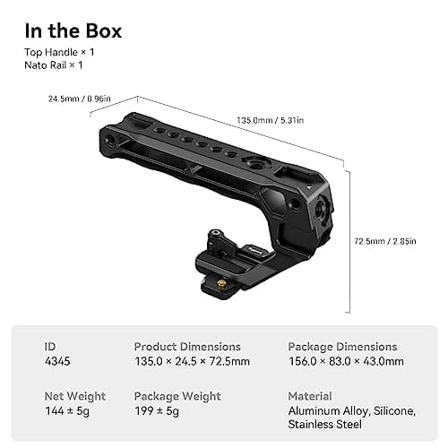 SMALLRIG Lightweight NATO Top Handle, Quick Release NATO Grip with NATO Rail for DSLR Camera Cage, Universal Top Handle built in 5 Cold Shoe Adapters - 4345 — view 6